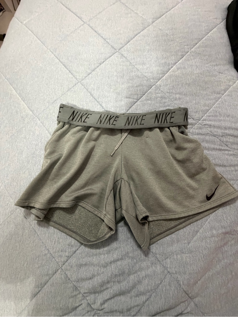Nike Women's Gray Athletic Shorts with Branded Waistband